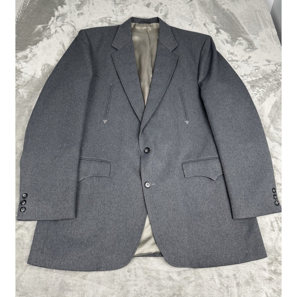 Vintage Circle S Gray Sport Coat Mens 44L Blazer Jacket Yoke Dallas Cowboy USA